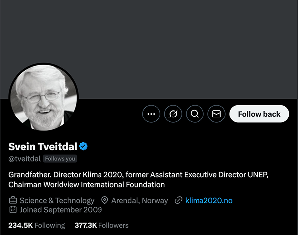 Svein Tveitdal Twitter Page